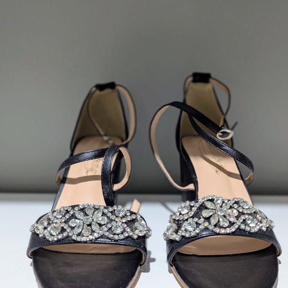 Black Rhinestone Block Heel Sandals – Size US 8 - Picture 5 of 6